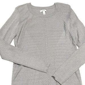 Nine West Long Sleeve Ribbed Crewneck Sweater, “Grey Shine”, Size XXL, NWT
